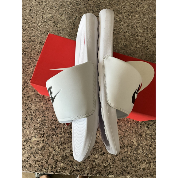 Nike Victori One Slide Sandals WHITE BLACK‎ SWOOSH CN9675-100 SZ:14 - Picture 7 of 9